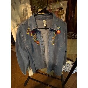 Denim Jacket Embroidered Floral Applique Jean Jacket Western Boho Style